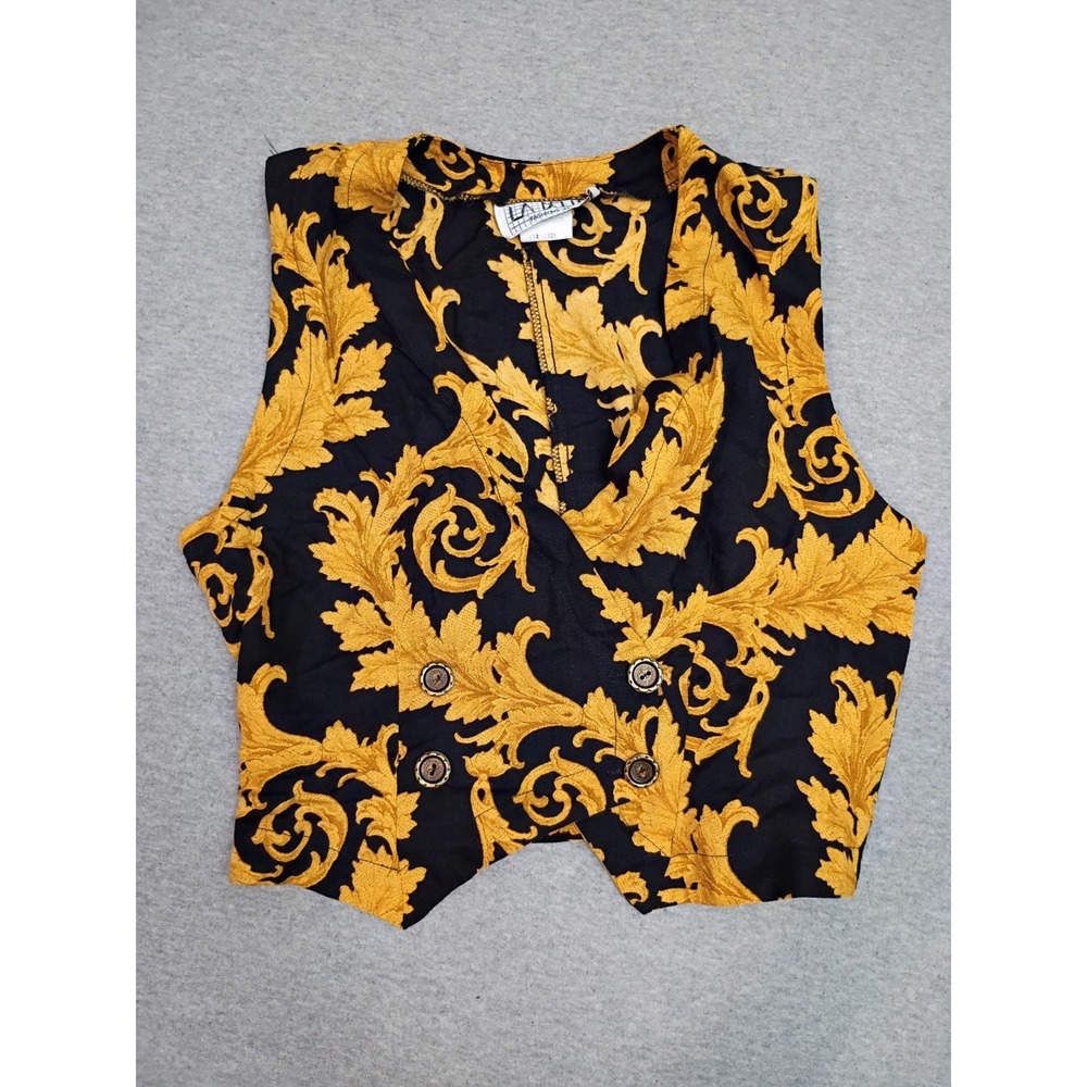Vintage La Belle  Half Vest Women's Medium Baroque Guilded Print